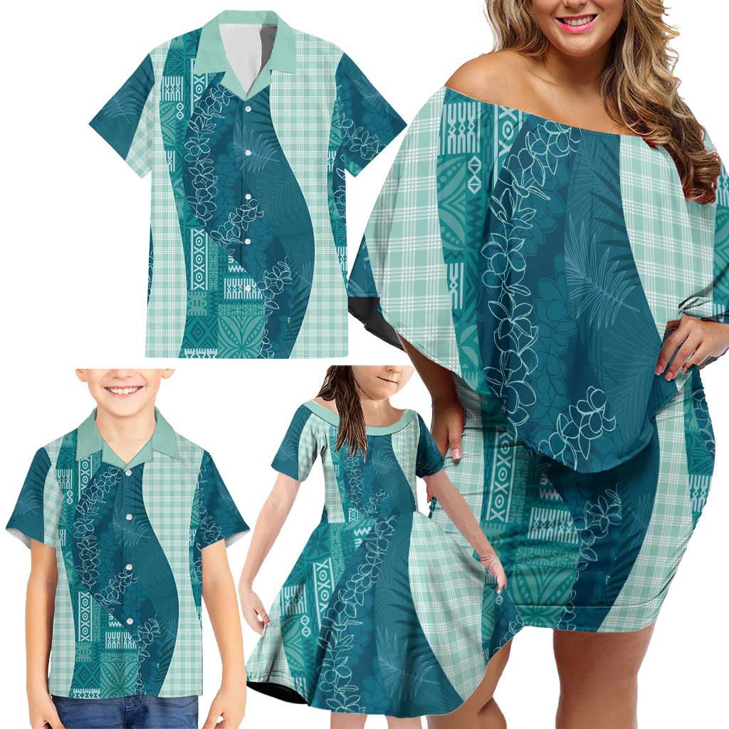 Polynesian Tribal Pattern Patchwork Picturesque Family Matching Off Shoulder Short Dress and Hawaiian Shirt Oceanic