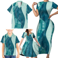 Polynesian Tribal Pattern Patchwork Picturesque Family Matching Short Sleeve Bodycon Dress and Hawaiian Shirt Oceanic