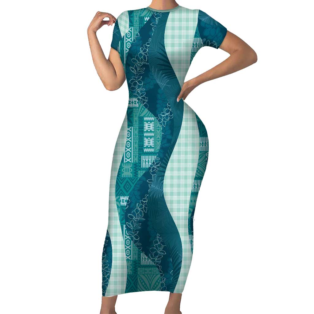 Polynesian Tribal Pattern Patchwork Picturesque Family Matching Short Sleeve Bodycon Dress and Hawaiian Shirt Oceanic