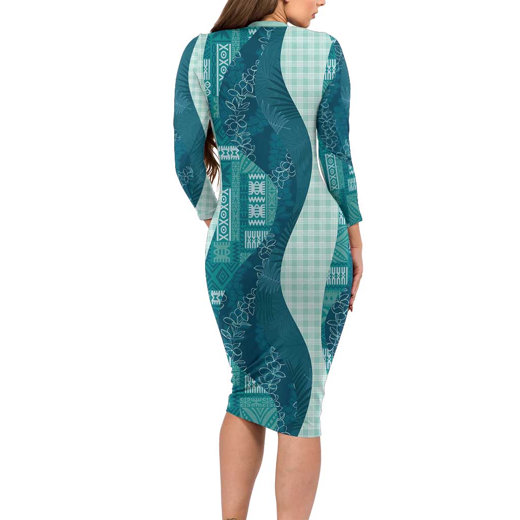 Polynesian Tribal Pattern Patchwork Picturesque Long Sleeve Bodycon Dress Oceanic