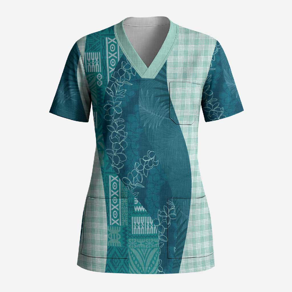 Polynesian Tribal Pattern Patchwork Picturesque Scrub Top Oceanic