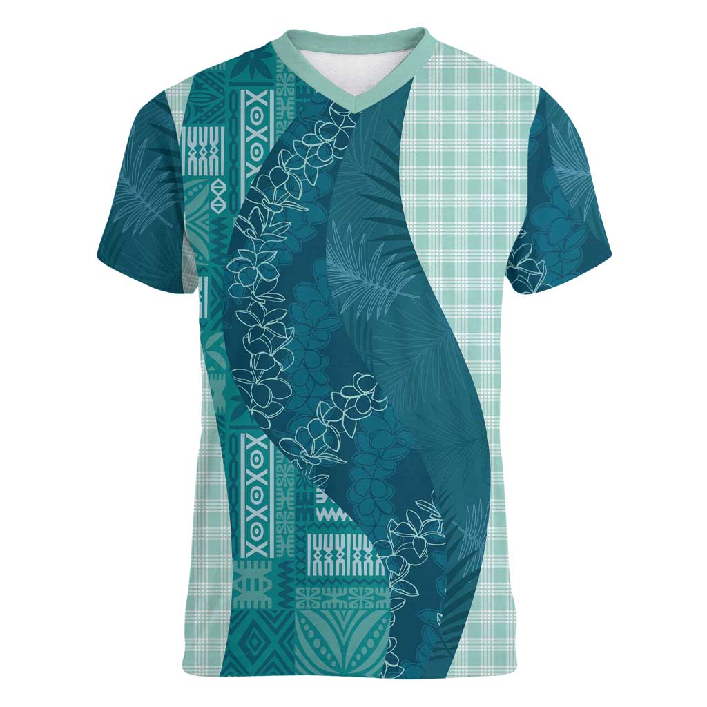 Polynesian Tribal Pattern Patchwork Picturesque Women V-Neck T-Shirt Oceanic