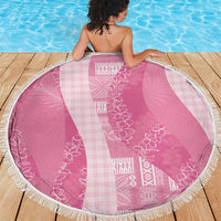 Polynesian Tribal Pattern Patchwork Picturesque Beach Blanket Rose Pink
