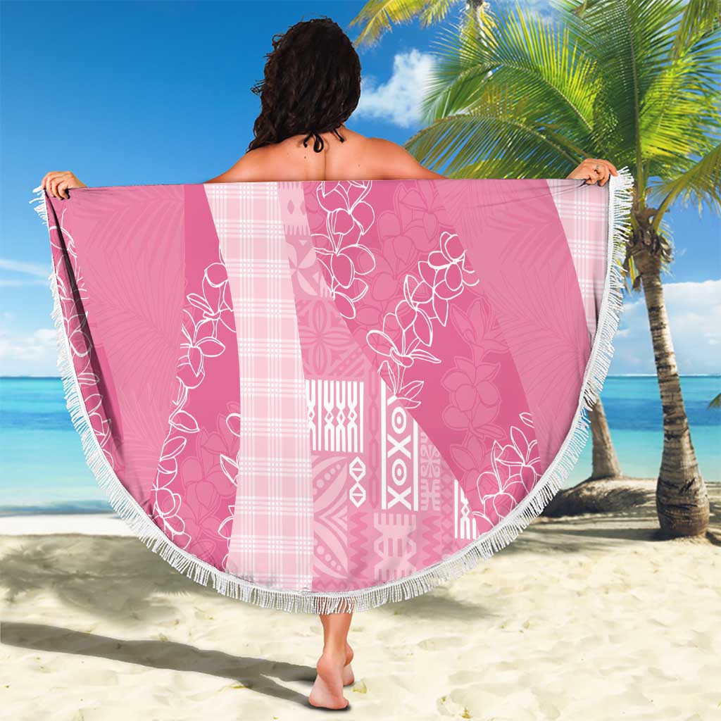 Polynesian Tribal Pattern Patchwork Picturesque Beach Blanket Rose Pink