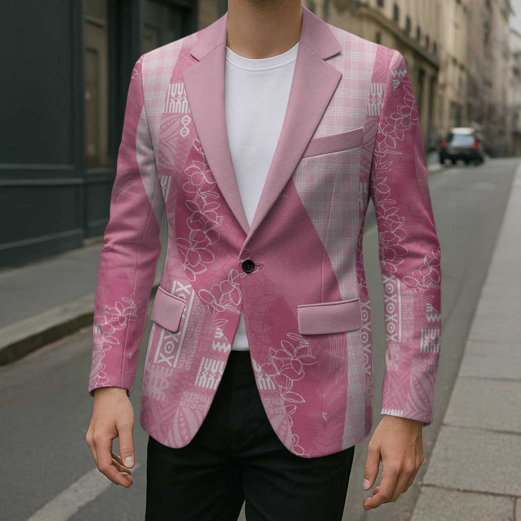 Polynesian Tribal Pattern Patchwork Picturesque Blazer Rose Pink