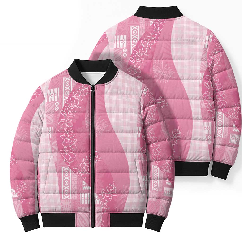 Polynesian Tribal Pattern Patchwork Picturesque Bomber Puffer Jacket Rose Pink
