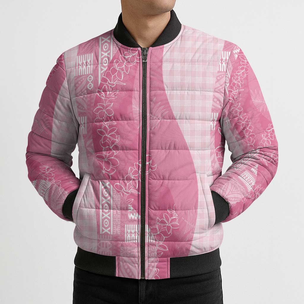 Polynesian Tribal Pattern Patchwork Picturesque Bomber Puffer Jacket Rose Pink