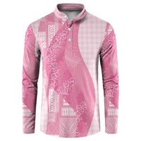 Polynesian Tribal Pattern Patchwork Picturesque Button Sweatshirt Rose Pink