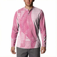 Polynesian Tribal Pattern Patchwork Picturesque Button Sweatshirt Rose Pink