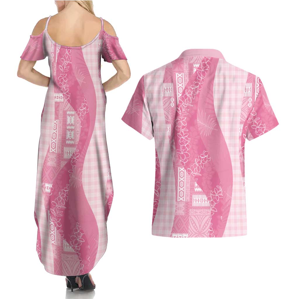 Polynesian Tribal Pattern Patchwork Picturesque Couples Matching Summer Maxi Dress and Hawaiian Shirt Rose Pink