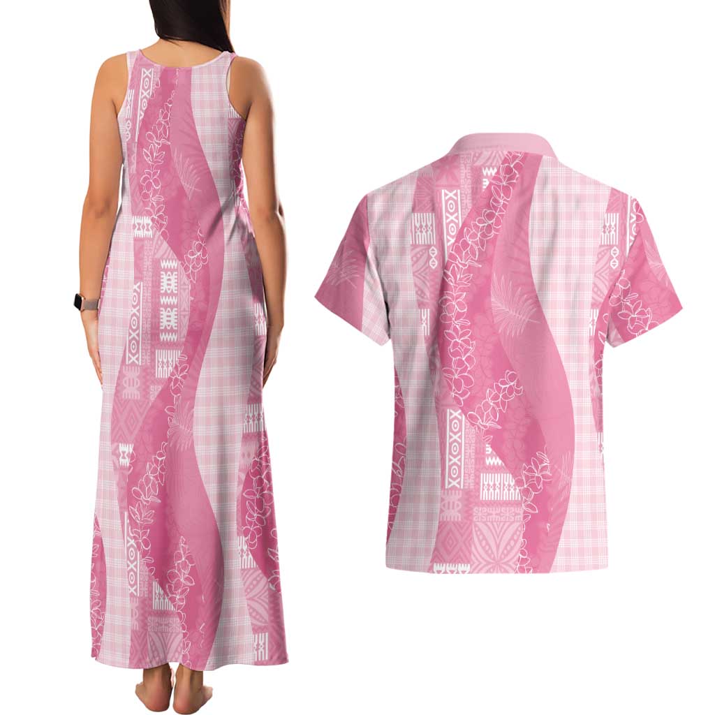 Polynesian Tribal Pattern Patchwork Picturesque Couples Matching Tank Maxi Dress and Hawaiian Shirt Rose Pink
