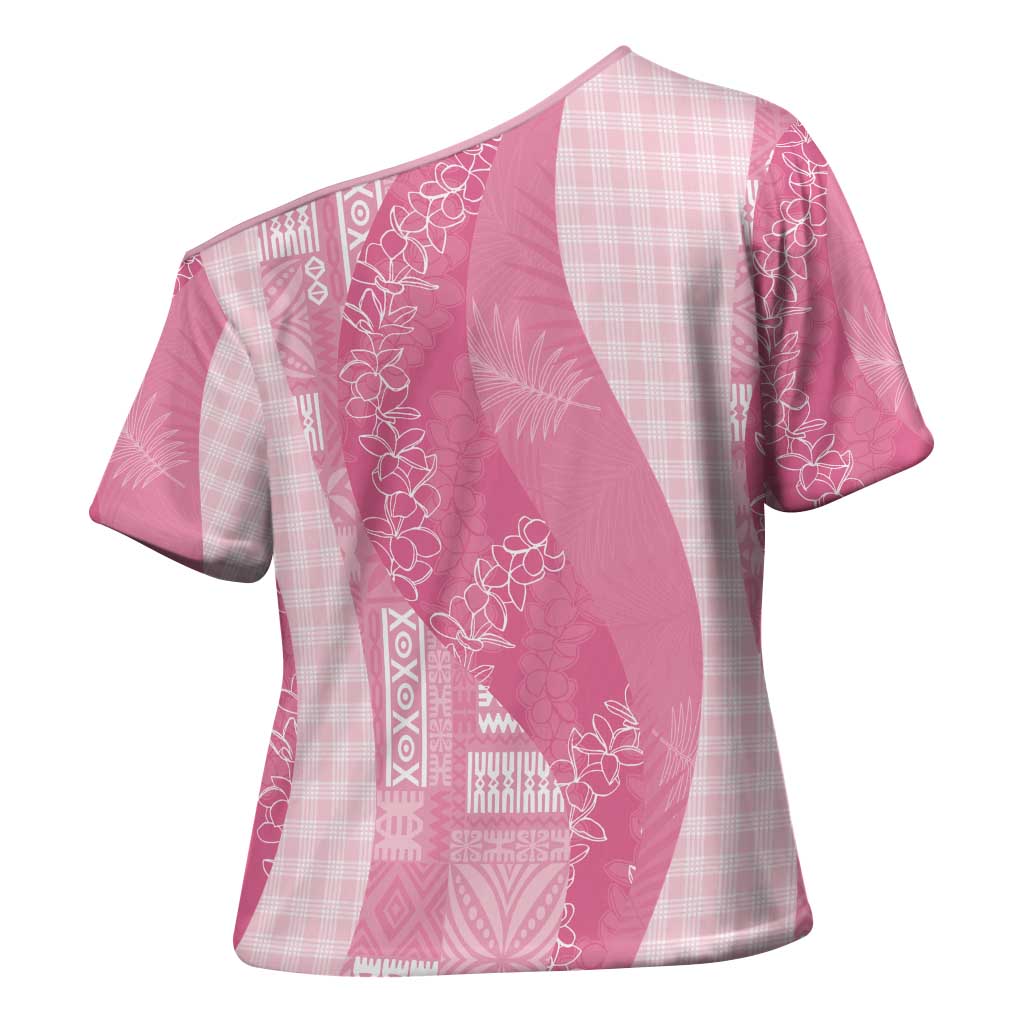 Polynesian Tribal Pattern Patchwork Picturesque Cross Shoulder Shirt Rose Pink