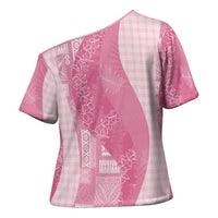 Polynesian Tribal Pattern Patchwork Picturesque Cross Shoulder Shirt Rose Pink