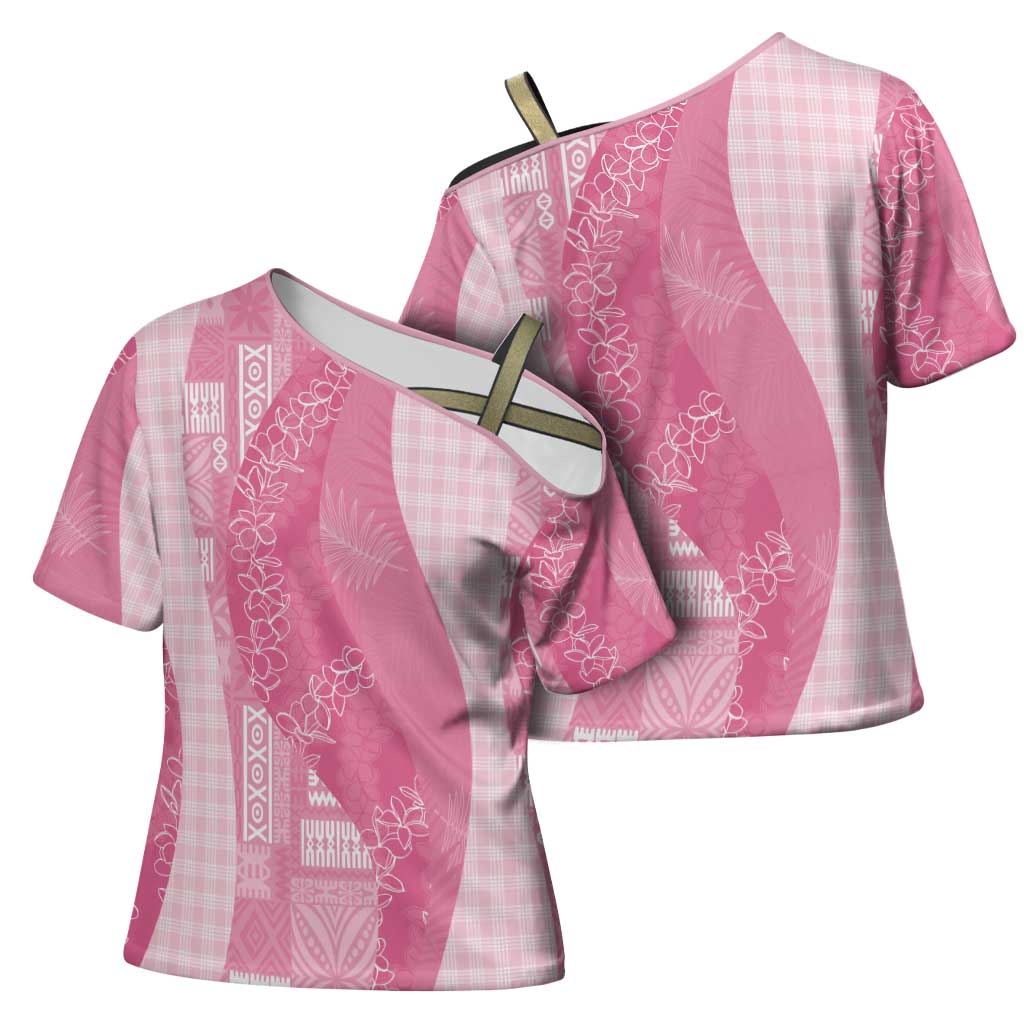 Polynesian Tribal Pattern Patchwork Picturesque Cross Shoulder Shirt Rose Pink