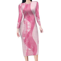 Polynesian Tribal Pattern Patchwork Picturesque Family Matching Long Sleeve Bodycon Dress and Hawaiian Shirt Rose Pink LT7 Mom's Dress Rose Pink - Polynesian Pride