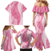 Polynesian Tribal Pattern Patchwork Picturesque Family Matching Mermaid Dress and Hawaiian Shirt Rose Pink