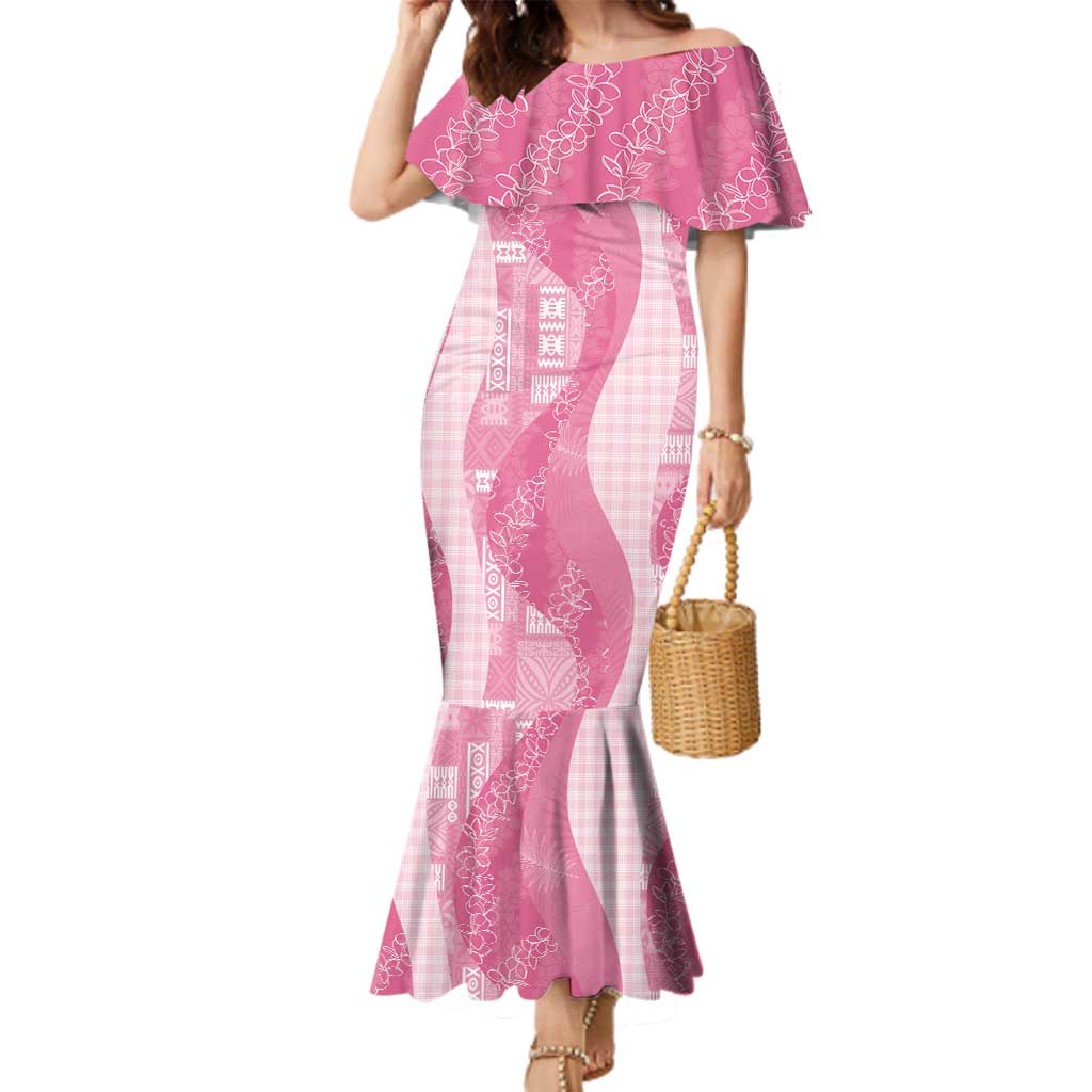 Polynesian Tribal Pattern Patchwork Picturesque Family Matching Mermaid Dress and Hawaiian Shirt Rose Pink