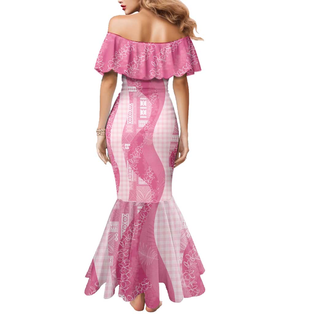 Polynesian Tribal Pattern Patchwork Picturesque Family Matching Mermaid Dress and Hawaiian Shirt Rose Pink
