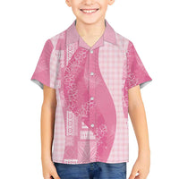 Polynesian Tribal Pattern Patchwork Picturesque Family Matching Off The Shoulder Long Sleeve Dress and Hawaiian Shirt Rose Pink