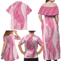 Polynesian Tribal Pattern Patchwork Picturesque Family Matching Off Shoulder Maxi Dress and Hawaiian Shirt Rose Pink