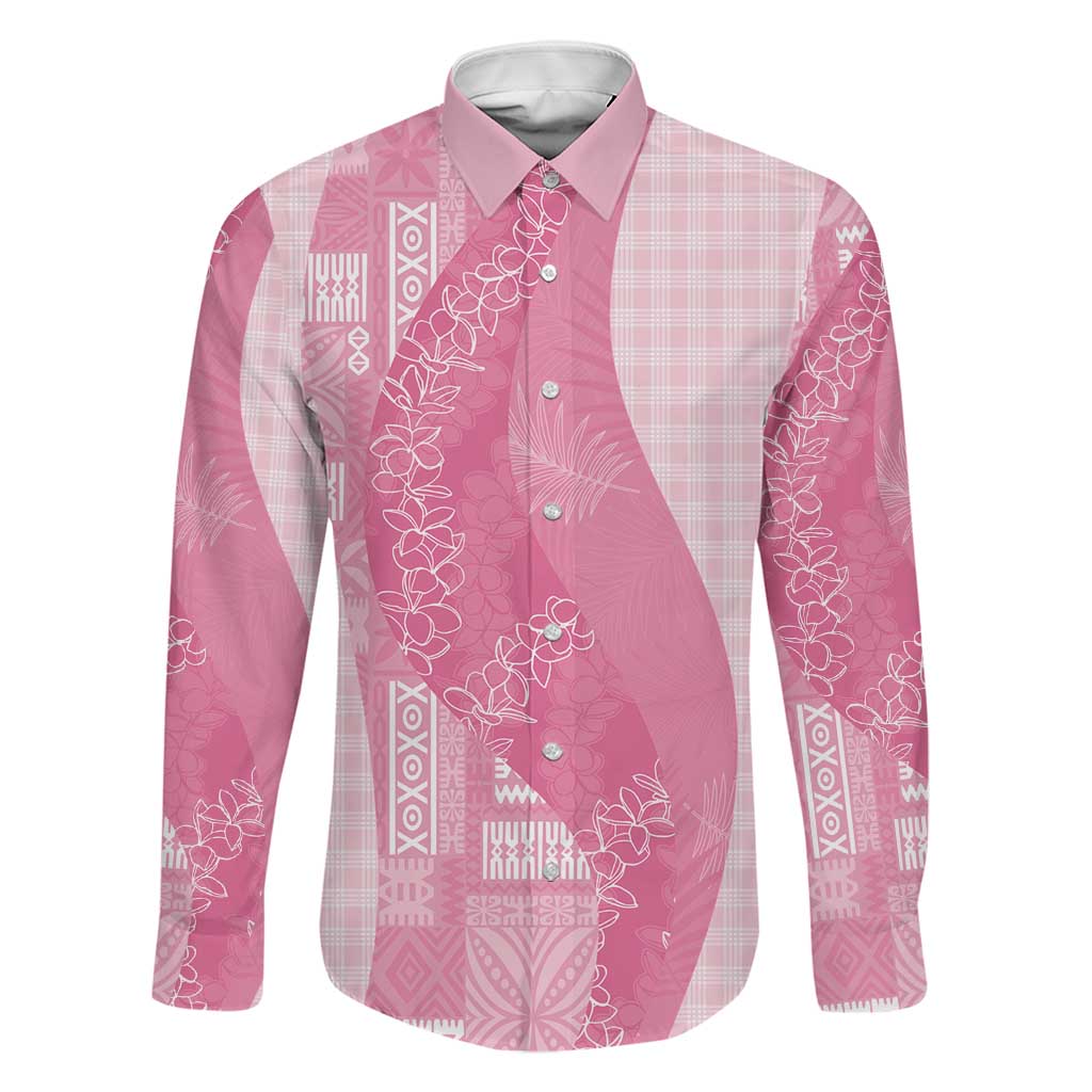 Polynesian Tribal Pattern Patchwork Picturesque Family Matching Off Shoulder Maxi Dress and Hawaiian Shirt Rose Pink