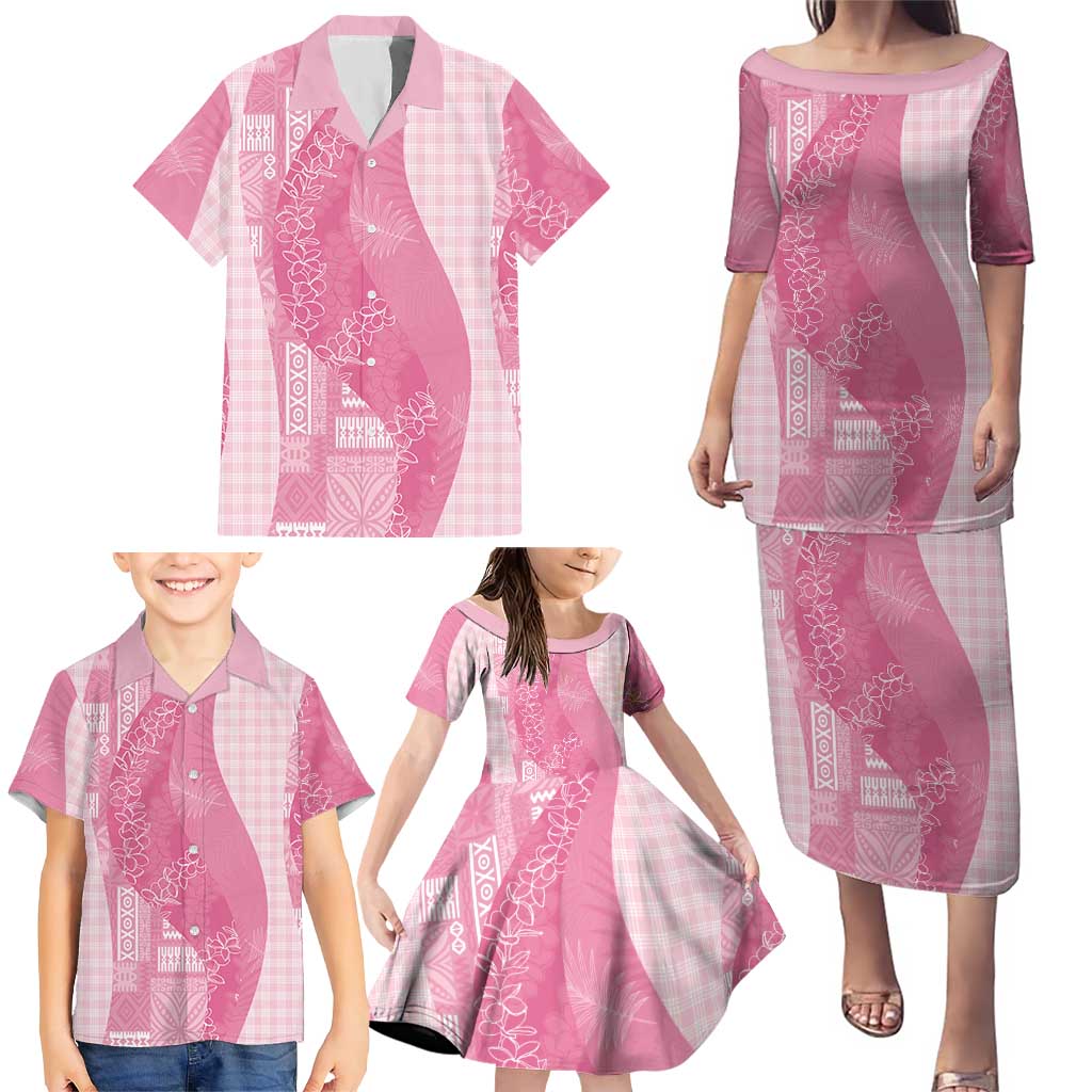 Polynesian Tribal Pattern Patchwork Picturesque Family Matching Puletasi and Hawaiian Shirt Rose Pink