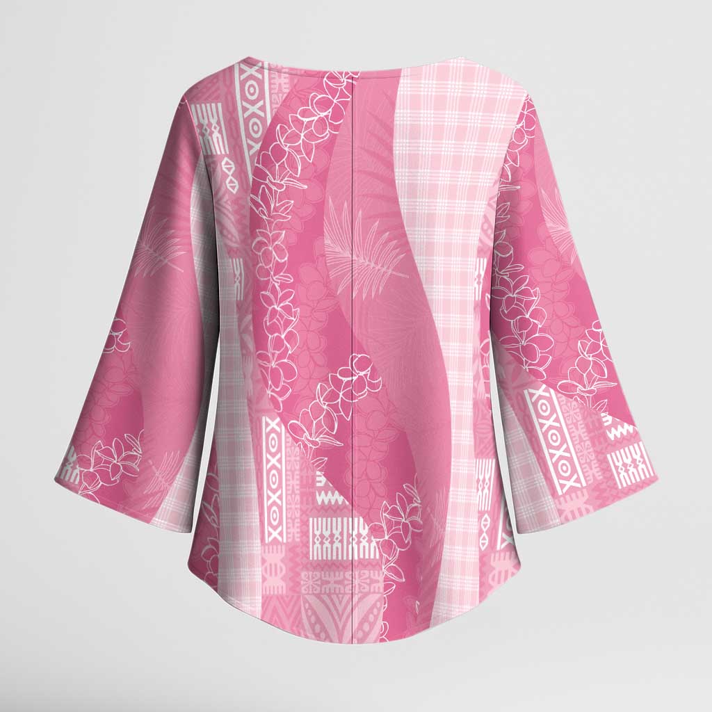Polynesian Tribal Pattern Patchwork Picturesque Kimono Sleeve Blouse Rose Pink
