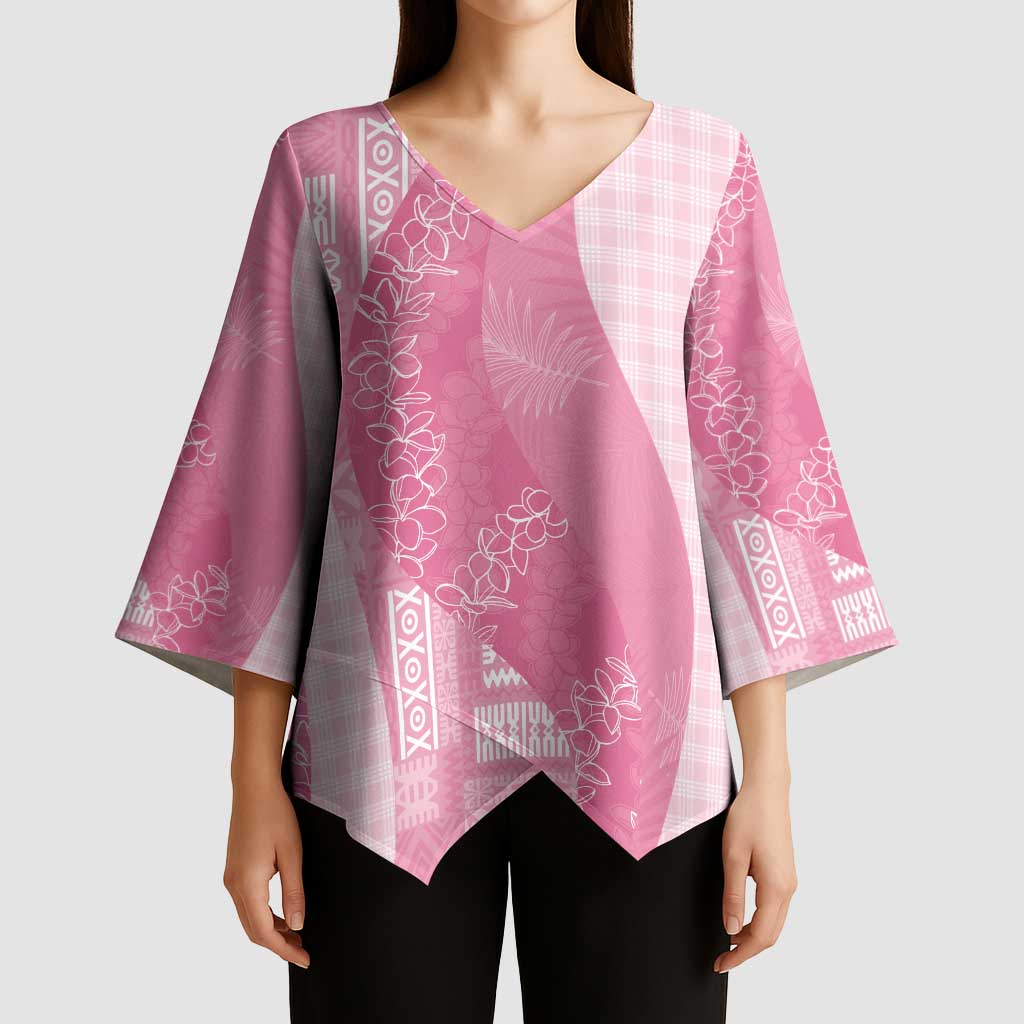 Polynesian Tribal Pattern Patchwork Picturesque Kimono Sleeve Blouse Rose Pink