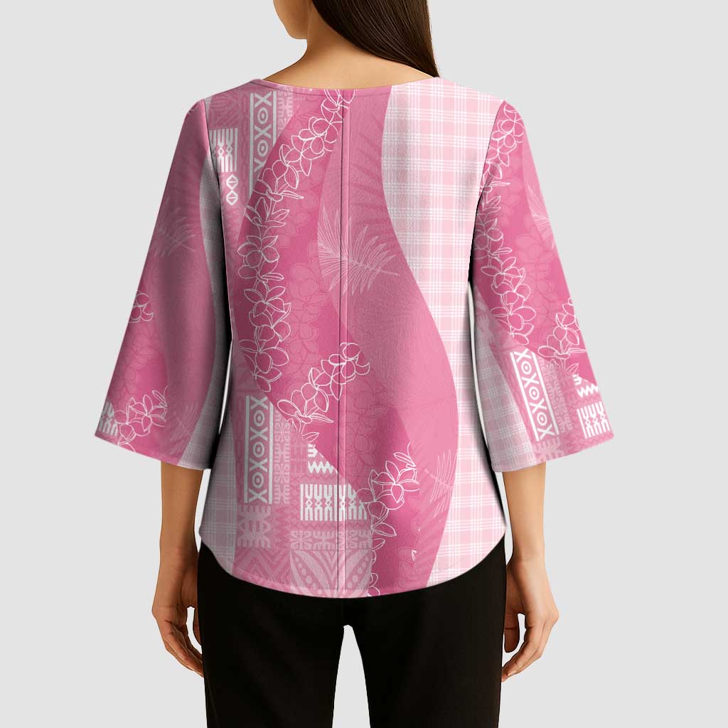 Polynesian Tribal Pattern Patchwork Picturesque Kimono Sleeve Blouse Rose Pink