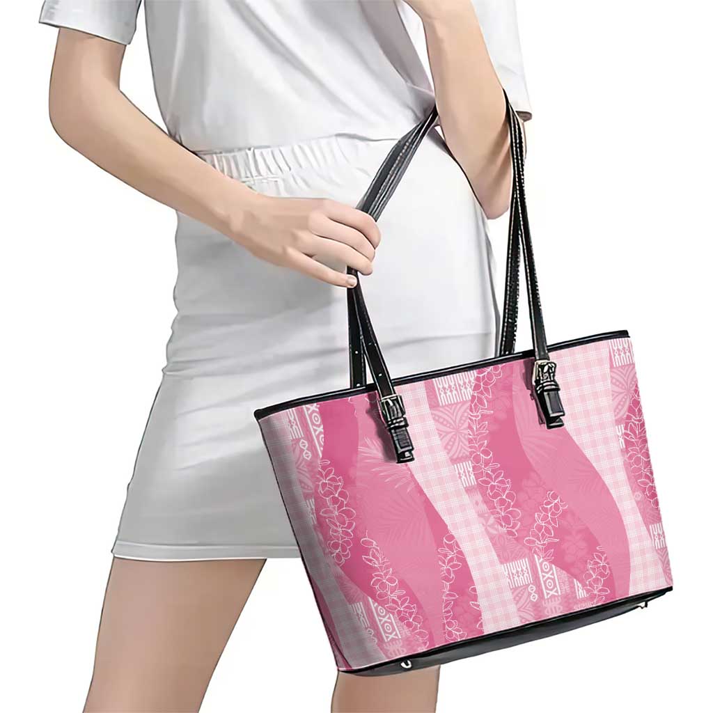 Polynesian Tribal Pattern Patchwork Picturesque Leather Tote Bag Rose Pink