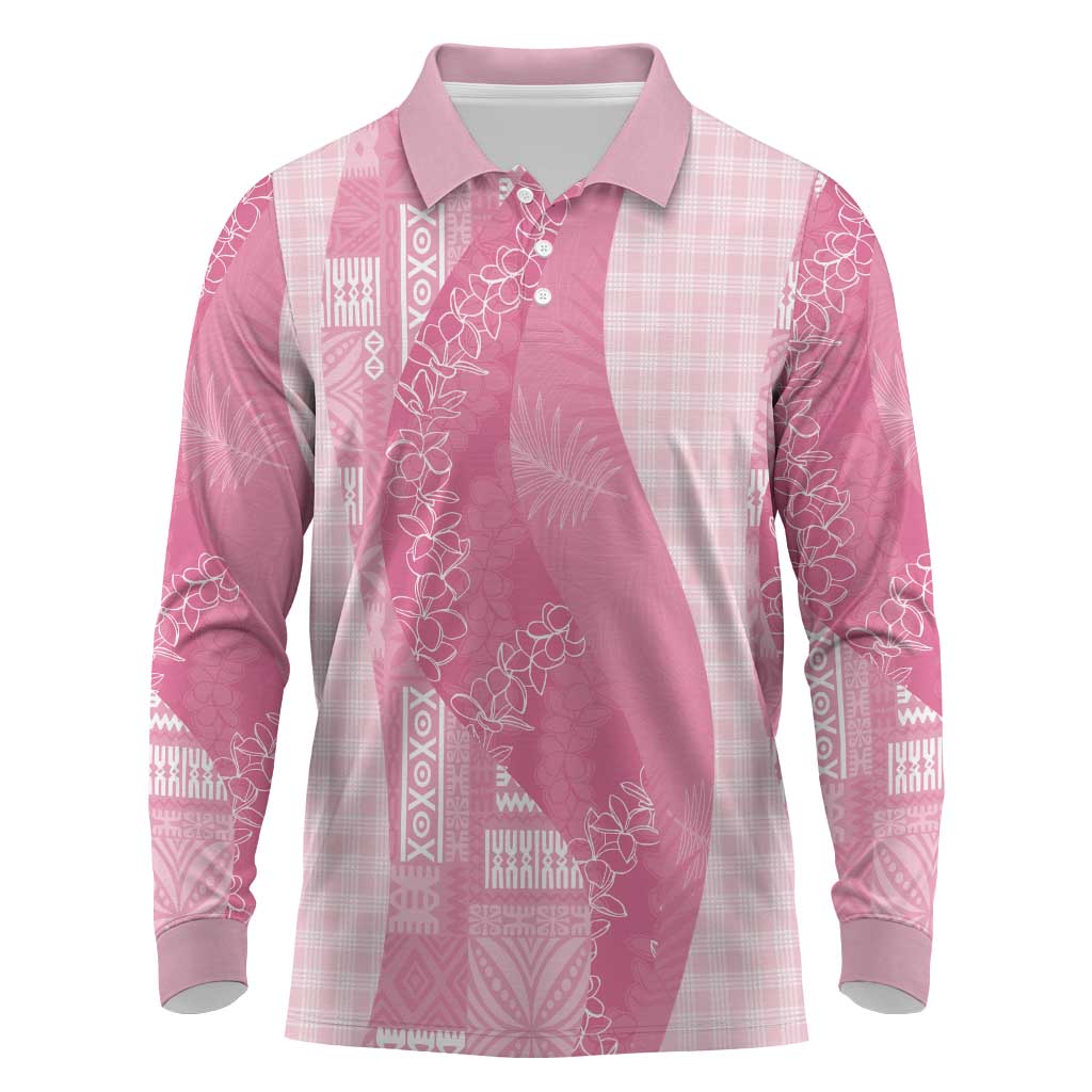 Polynesian Tribal Pattern Patchwork Picturesque Long Sleeve Polo Shirt Rose Pink
