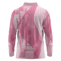 Polynesian Tribal Pattern Patchwork Picturesque Long Sleeve Polo Shirt Rose Pink