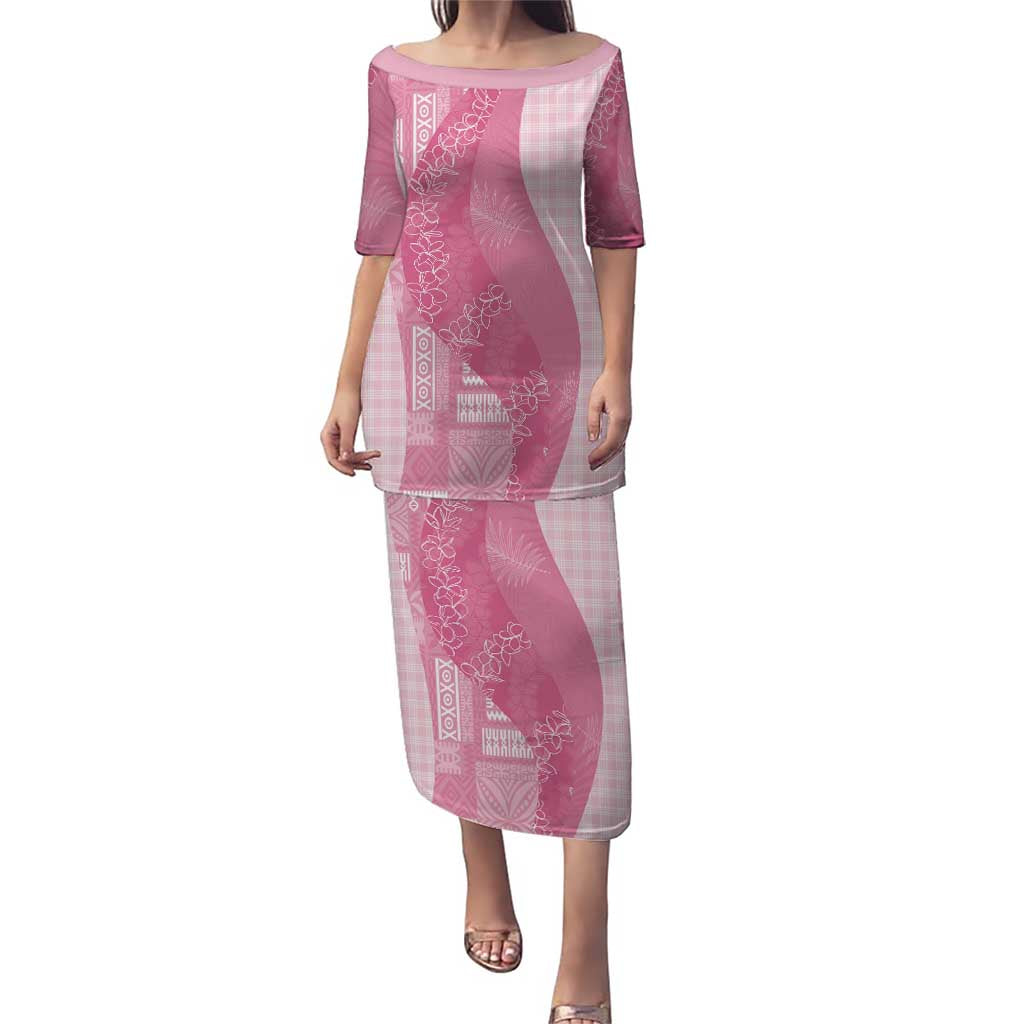 Polynesian Tribal Pattern Patchwork Picturesque Puletasi Rose Pink
