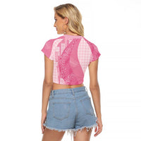 Polynesian Tribal Pattern Patchwork Picturesque Raglan Cropped T Shirt Rose Pink