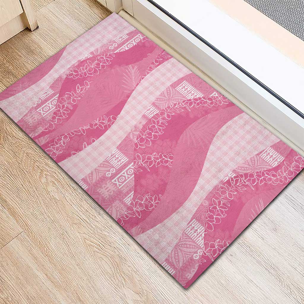 Polynesian Tribal Pattern Patchwork Picturesque Rubber Doormat Rose Pink