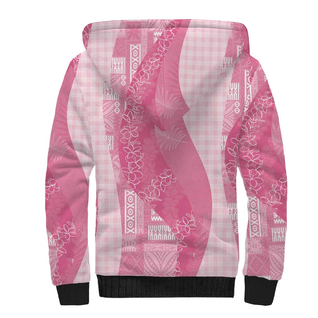 Polynesian Tribal Pattern Patchwork Picturesque Sherpa Hoodie Rose Pink