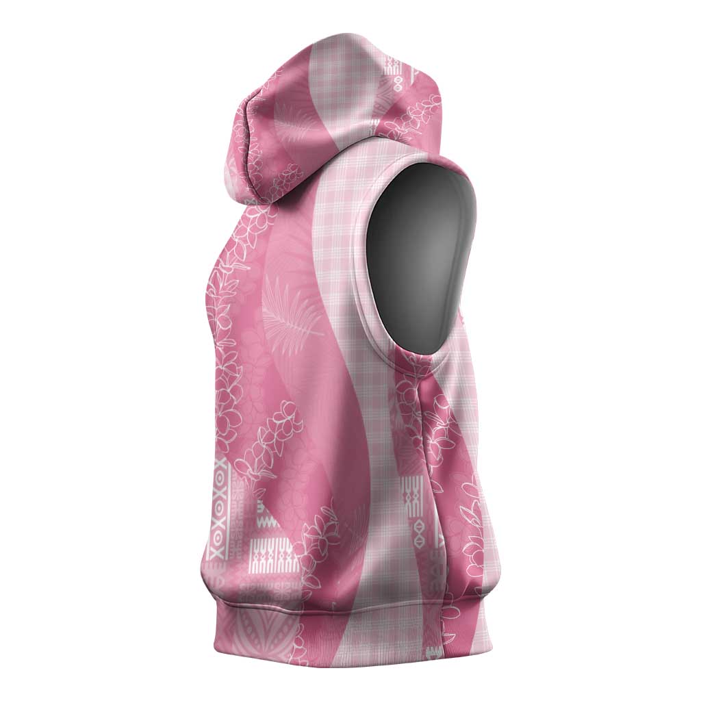 Polynesian Tribal Pattern Patchwork Picturesque Sleeveless Hoodie Rose Pink