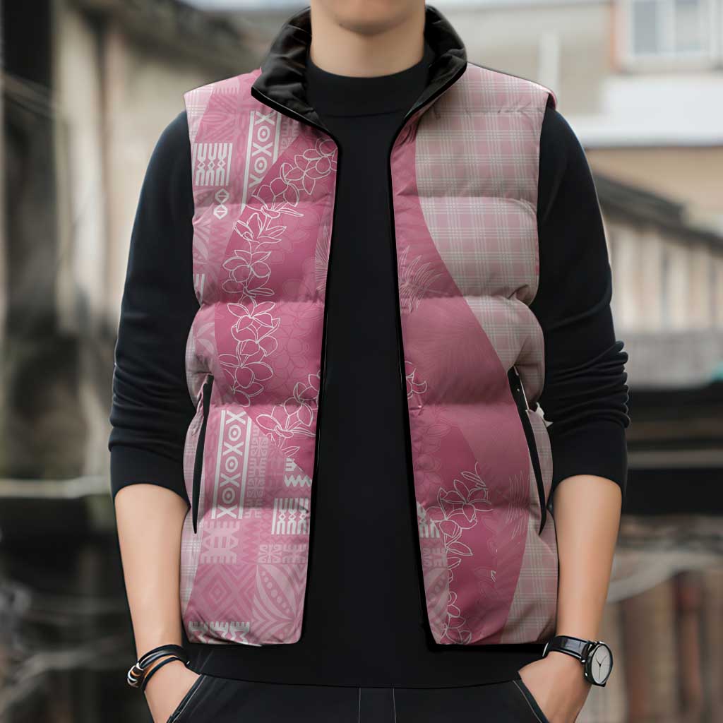 Polynesian Tribal Pattern Patchwork Picturesque Sleeveless Puffer Jacket Rose Pink