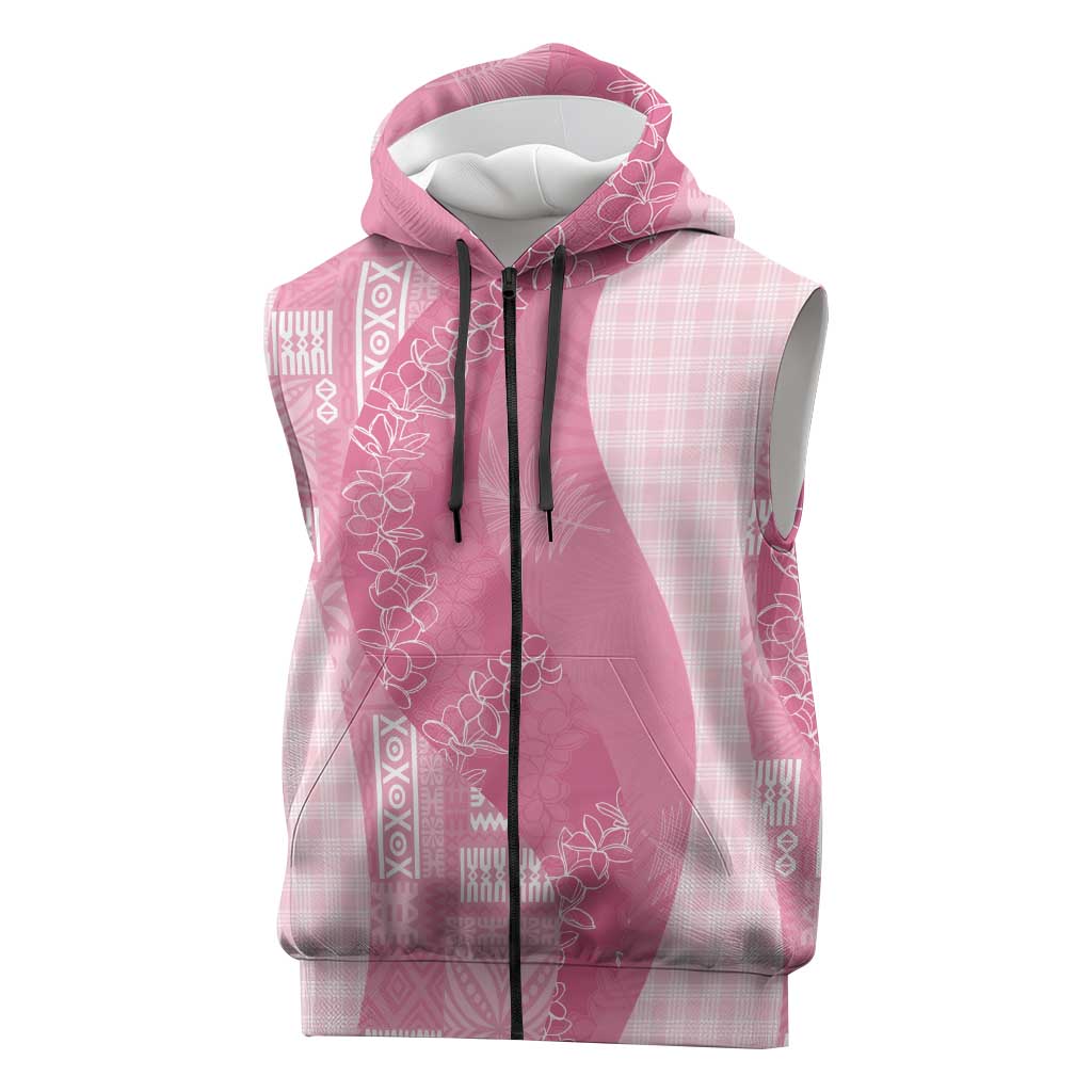 Polynesian Tribal Pattern Patchwork Picturesque Sleeveless Zip Hoodie Rose Pink