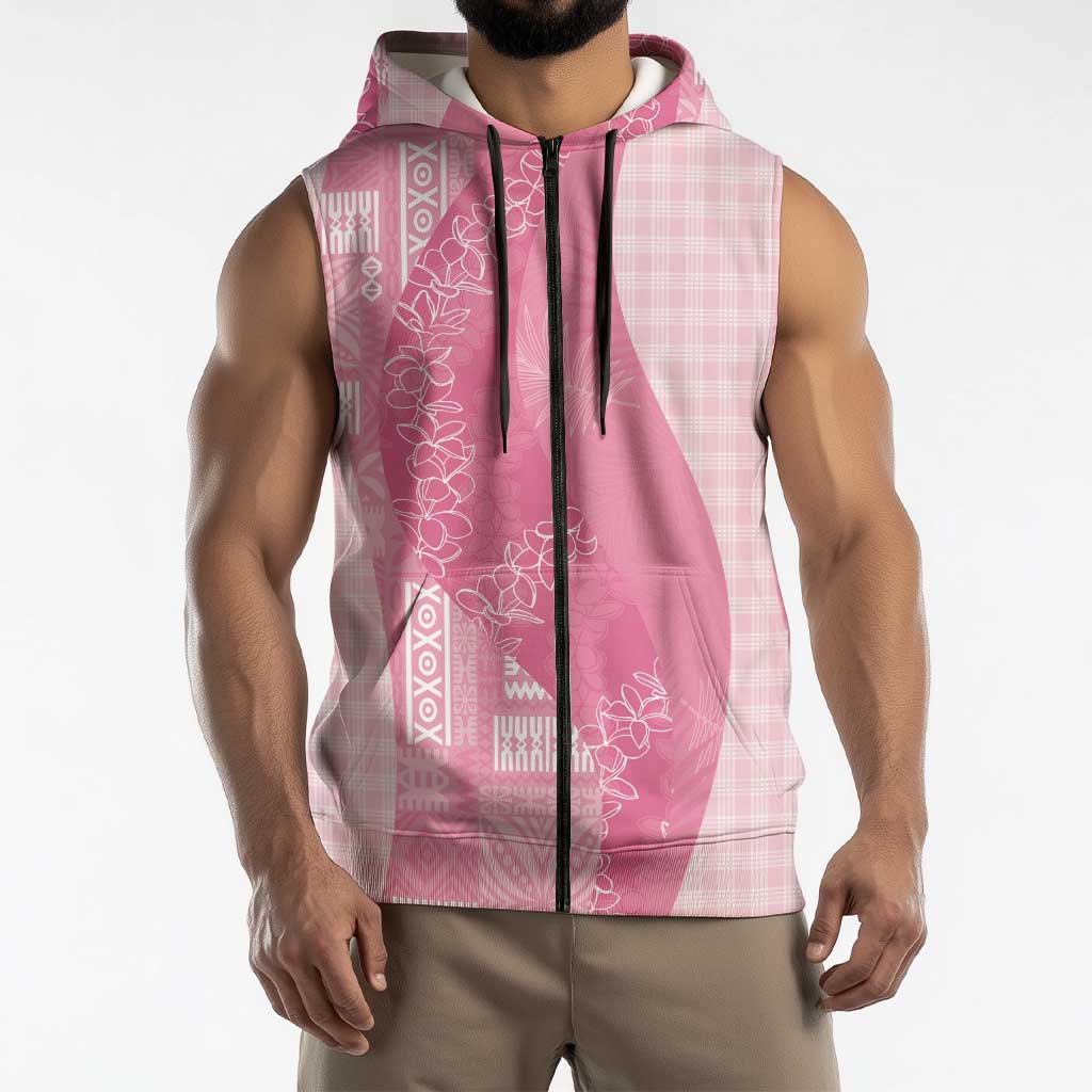 Polynesian Tribal Pattern Patchwork Picturesque Sleeveless Zip Hoodie Rose Pink