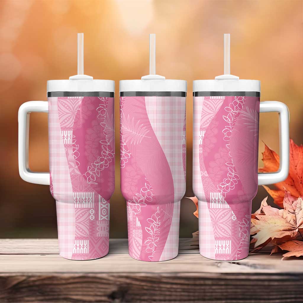 Polynesian Tribal Pattern Patchwork Picturesque Tumbler With Handle Rose Pink