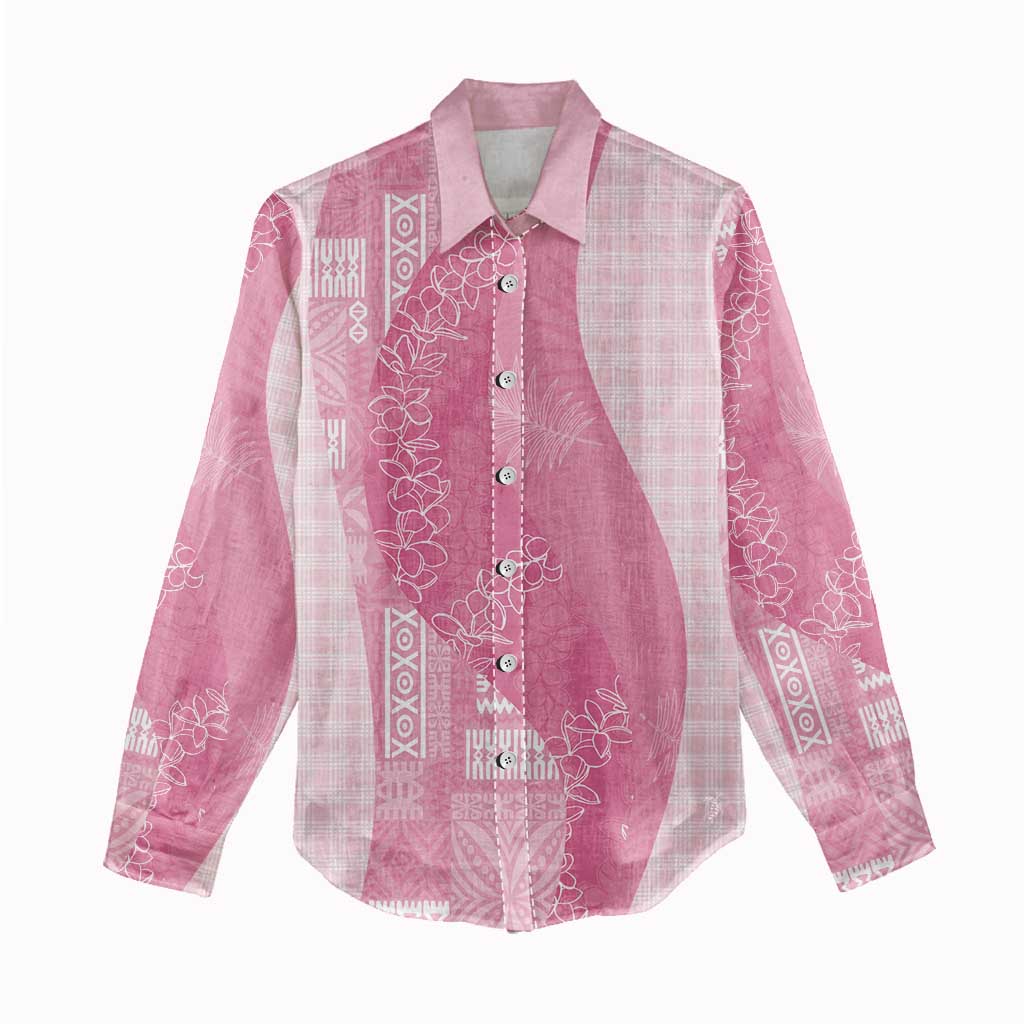 Polynesian Tribal Pattern Patchwork Picturesque Women Casual Shirt Rose Pink