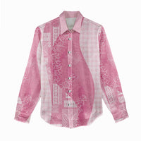 Polynesian Tribal Pattern Patchwork Picturesque Women Casual Shirt Rose Pink