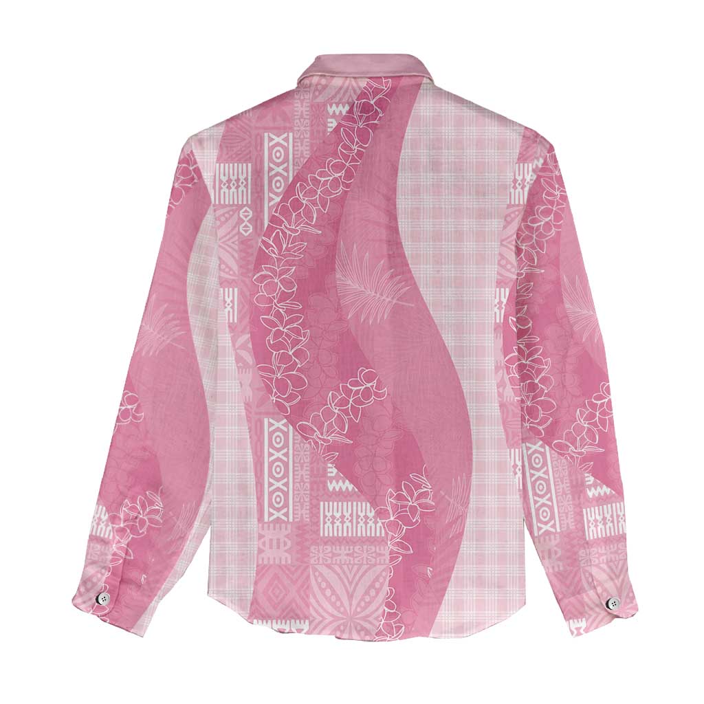 Polynesian Tribal Pattern Patchwork Picturesque Women Casual Shirt Rose Pink