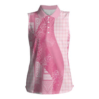 Polynesian Tribal Pattern Patchwork Picturesque Women Sleeveless Polo Shirt Rose Pink