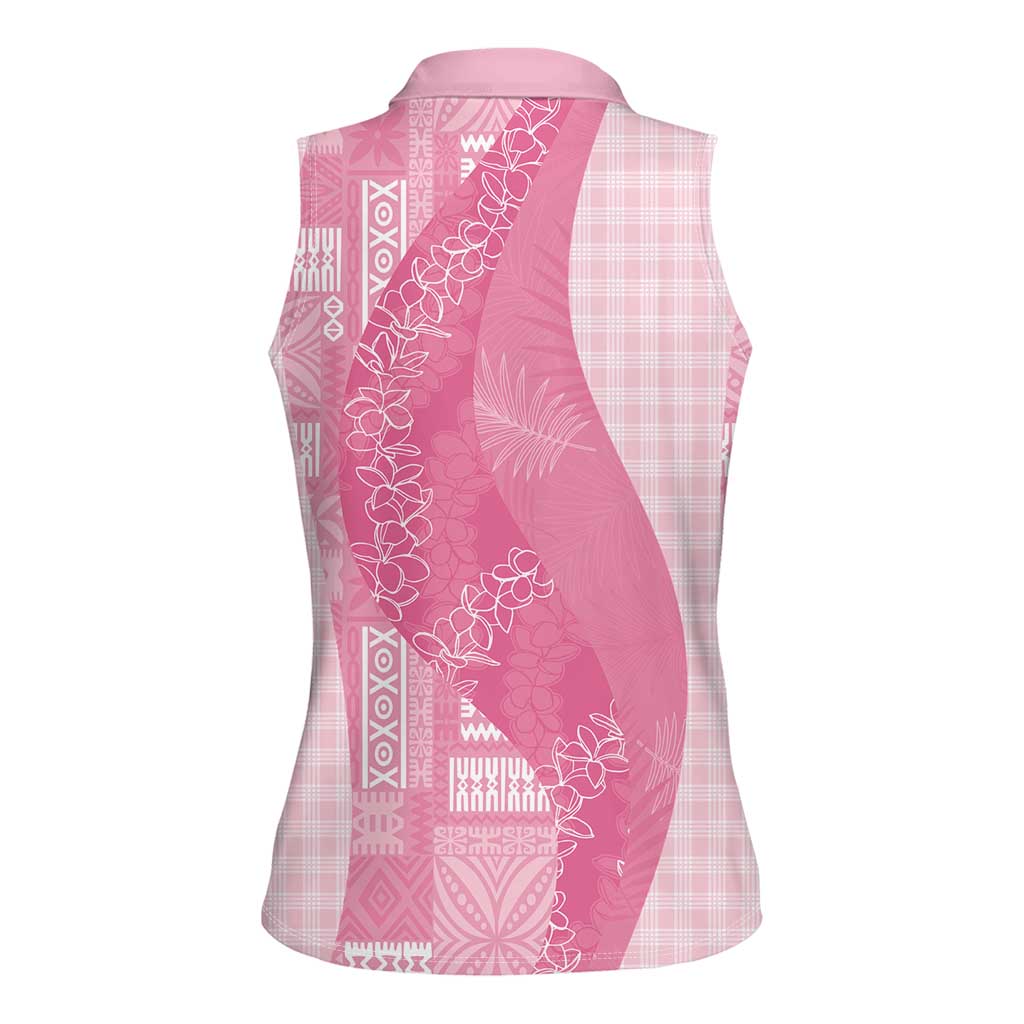 Polynesian Tribal Pattern Patchwork Picturesque Women Sleeveless Polo Shirt Rose Pink