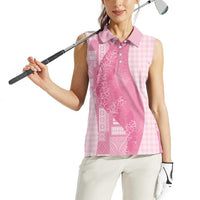 Polynesian Tribal Pattern Patchwork Picturesque Women Sleeveless Polo Shirt Rose Pink