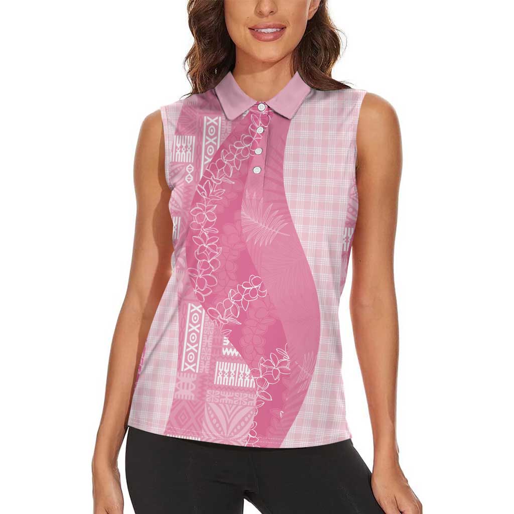 Polynesian Tribal Pattern Patchwork Picturesque Women Sleeveless Polo Shirt Rose Pink