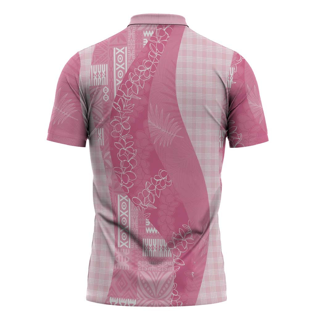 Polynesian Tribal Pattern Patchwork Picturesque Zipper Polo Shirt Rose Pink