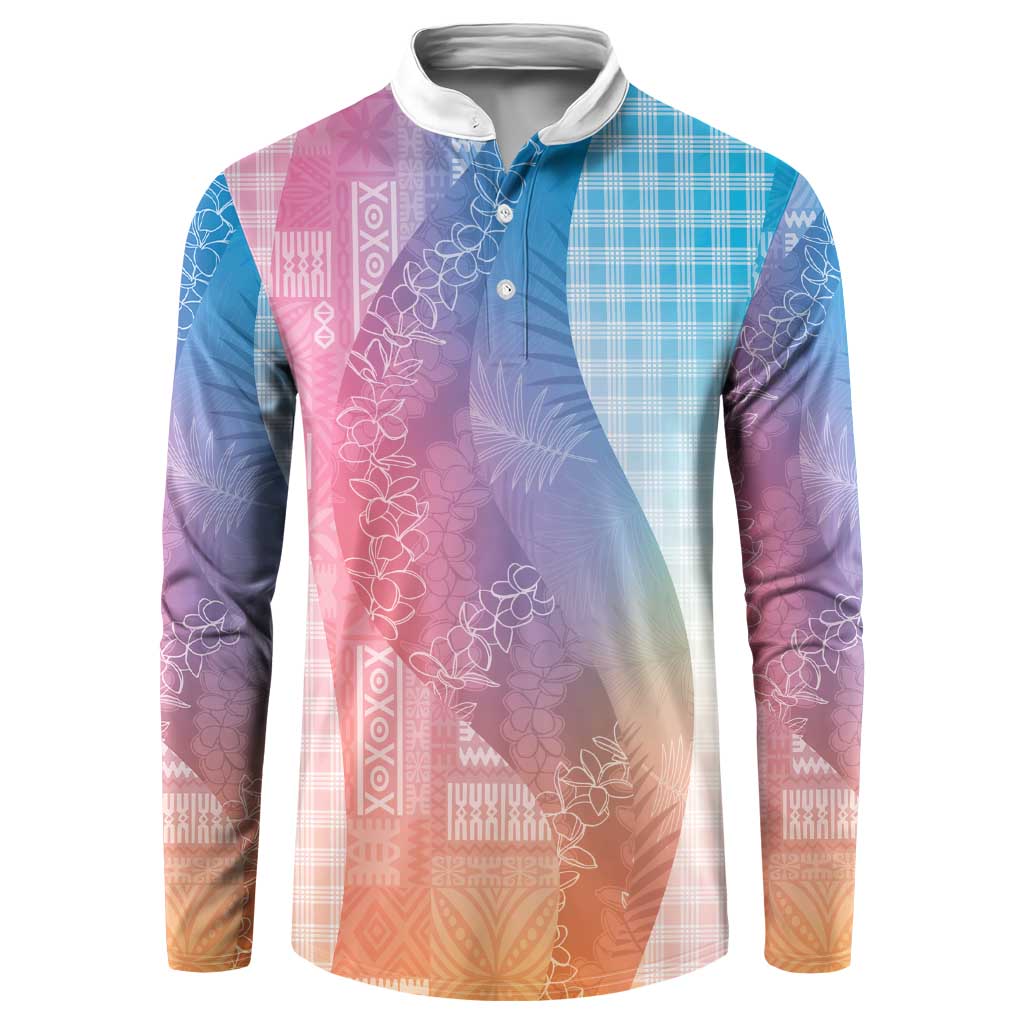 Polynesian Tribal Pattern Patchwork Picturesque Button Sweatshirt Holographic